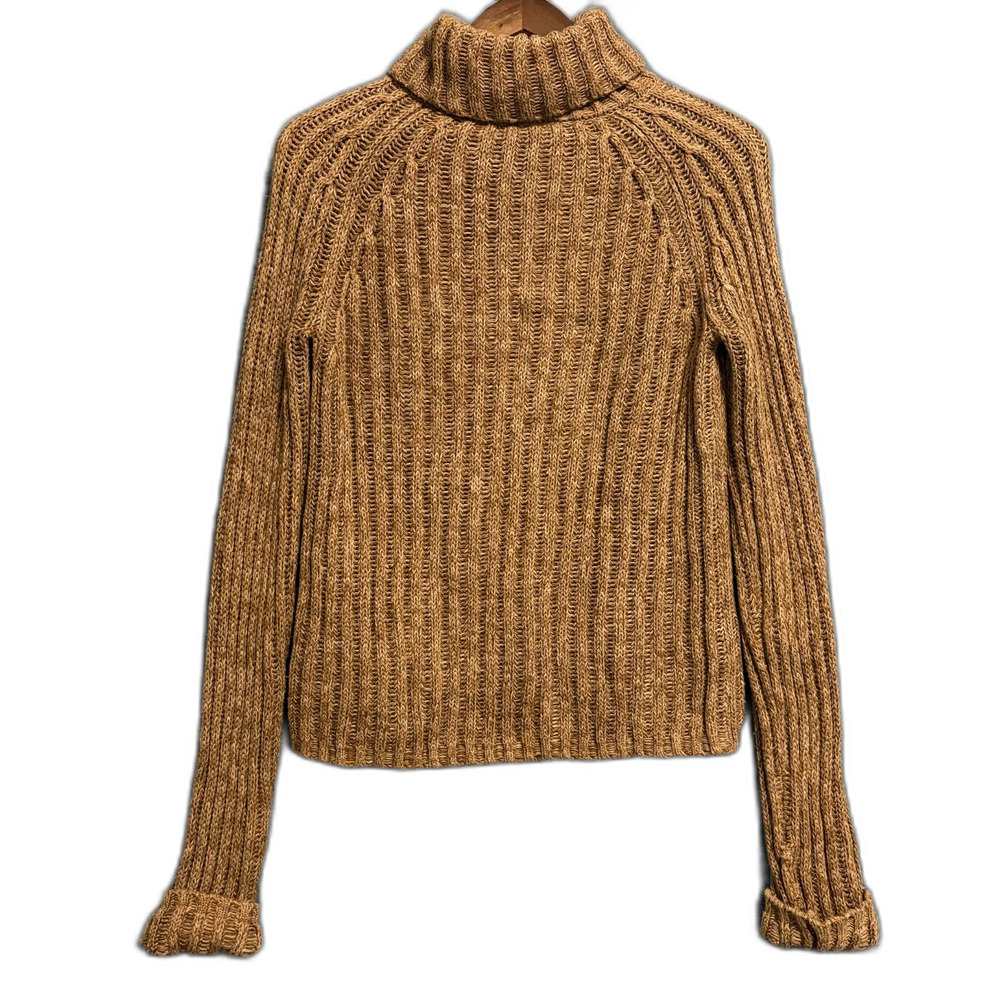 J.Crew Chunky Ribbed Turtleneck Sweater Camel Brown Cotton M Cozy Fall Preppy - Picture 2 of 7